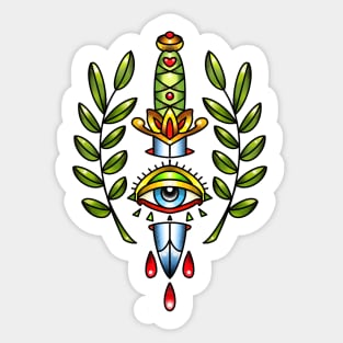 Dagger with eye and leaves Sticker